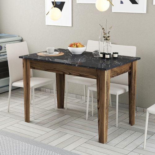 Tavolo Fisso Marrone Noce Nero Marmo 6 Posti Forma Rettangolare 110x72x75h cm, Peso Supportato 120 kg - Zane