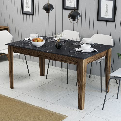 Tavolo Fisso Marrone Noce Nero Marmo 6 Posti Forma Rettangolare 145x88x75h cm, Peso Supportato 120 kg - Viverone
