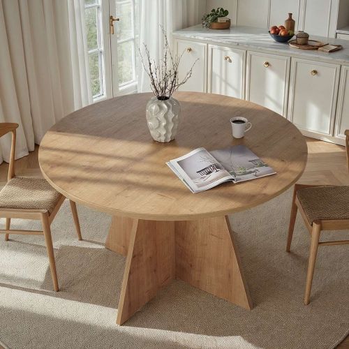 Tavolo Fisso Marrone Rovere 4 Posti Forma Rotondo 120x120x75h cm, Peso Supportato 60 kg - Racale