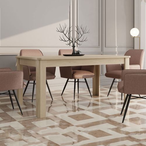 Tavolo Fisso Marrone Rovere 8 Posti Angoli Arrotondati 160x91x77h cm, Forma Rettangolare - Olgiate