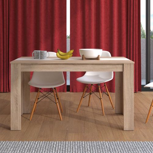 Tavolo Fisso Marrone Rovere Bianco 6 Posti Forma Rettangolare 135x80.5x74.5h cm, Colore Struttura Bianco - Simala