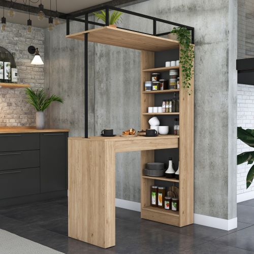 Tavolo Fisso Marrone Rovere Nero 2 Posti Ideale per bar e Open Space 120x56x199h cm, Forma Rettangolare - Ezzelini