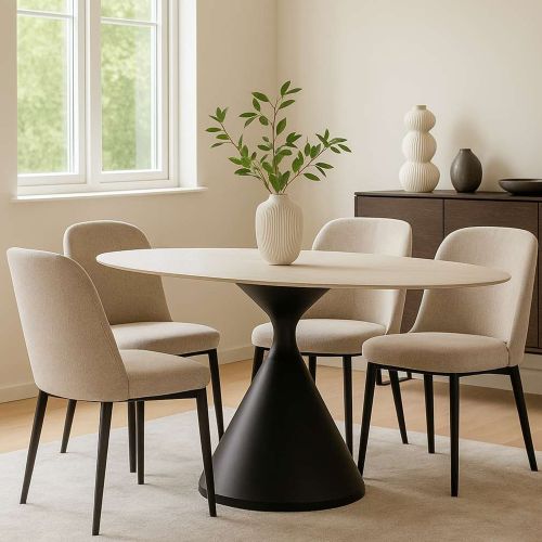 Tavolo Fisso Marrone Rovere Nero 4 Posti Forma Ovale 180x90x73h cm, Sfumatura Colore Struttura Rovere - Baleha