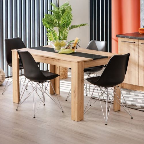 Tavolo Fisso Marrone Rovere Nero 6 Posti Forma Rettangolare 135x80.5x74.5h cm, Colore Struttura Nero - Simala