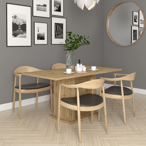 Tavolo Fisso Marrone Rovere Nodi 6 Posti Forma Rettangolare 120x80x74h cm, Sfumatura Colore Struttura Rovere Nodi - Litenane