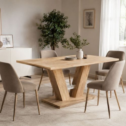 Tavolo Fisso Marrone Rovere Nodi 6 Posti Forma Rettangolare 137x90x76h cm, Sfumatura Colore Struttura Rovere Nodi - Liteneso