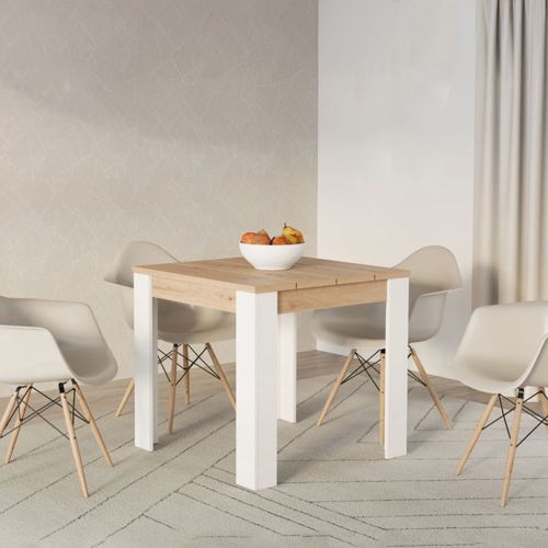 Tavolo Fisso Marrone Rovere Nodi Bianco 4 Posti Ripiano Effetto Dogato 80x80x76h cm, Forma Quadrato - Trosa