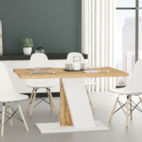 Tavolo Fisso Marrone Rovere Nodi Bianco 6 Posti Forma Rettangolare 138x90x76h cm, Sfumatura Colore Struttura Rovere Nodi - Livani