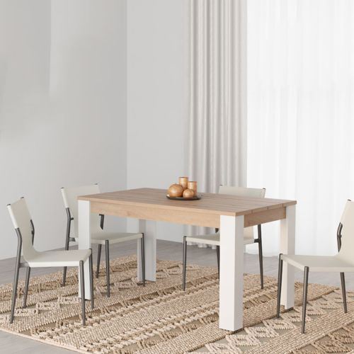 Tavolo Fisso Marrone Rovere Nodi Bianco 6 Posti Ripiano Effetto Dogato 135x80x76h cm, Forma Rettangolare - Luarca