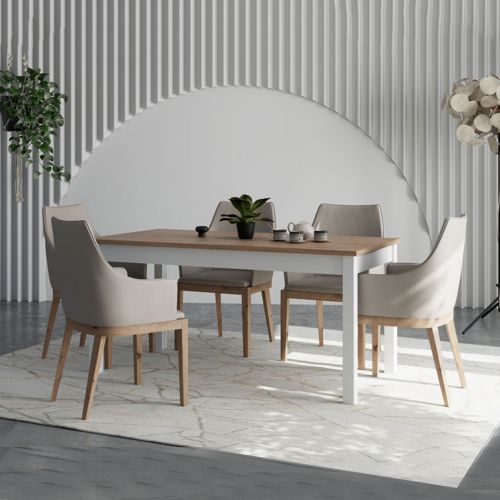 Tavolo Fisso Marrone Rovere Nodi Bianco Opaco 8 Posti Forma Rettangolare 160x80x77h cm, Sfumatura Colore Struttura Rovere Nodi - Senn