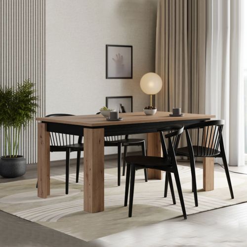 Tavolo Fisso Marrone Rovere Nodi Nero 8 Posti Forma Rettangolare 160x90x77h cm, Sfumatura Colore Struttura Rovere Nodi - Ulass