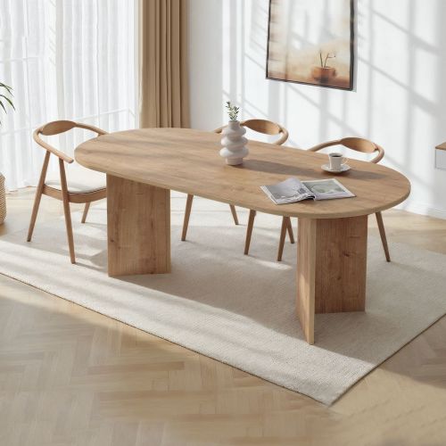 Tavolo Fisso Marrone Rovere Scuro 6 Posti Forma Ovale 200x90x75h cm, Materiale Piano in Legno Nobilitato - Nofalota