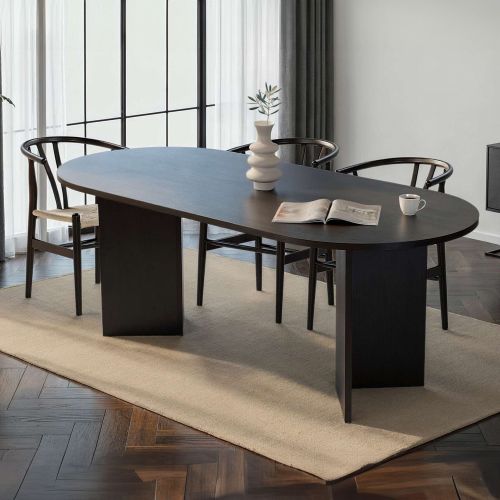 Tavolo Fisso Nero Frassinato 6 Posti Forma Ovale 200x90x75h cm, Materiale Piano in Legno Nobilitato - Nofalota