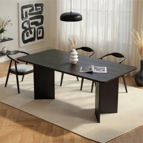 Tavolo Fisso Nero Frassinato 6 Posti Forma Rettangolare 180x90x75h cm, Materiale Piano in Legno Nobilitato - Noleme