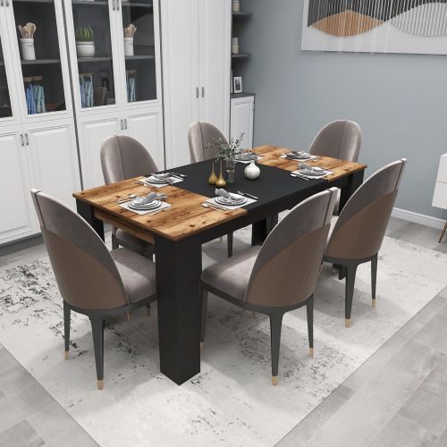Tavolo Fisso Nero Marrone Rovere Nodi 6 Posti Forma Rettangolare 160x80x77h cm, Peso Supportato 120 kg - Veleso