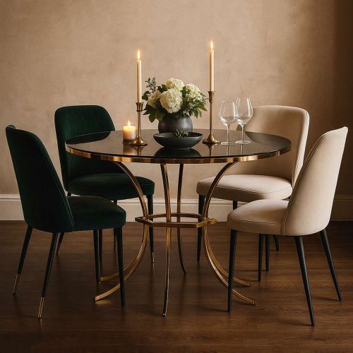 Tavolo Fisso Trasparente oro 2 Posti Forma Rotondo 100x100x80h cm, Colore Struttura oro - Dasozama