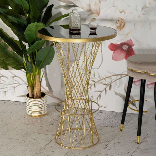 Tavolo Fisso Trasparente oro 2 Posti Struttura Intrecciata 70x70x103h cm, Forma Rotondo - Fakari