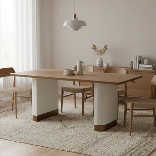 Tavolo grande rettangolare 10 posti bianco e marrone 180x90cm - Brian