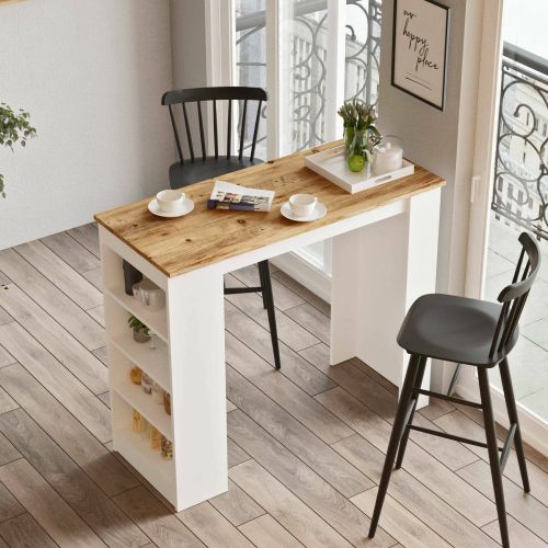 Tavolo rettangolare 2 posti con scaffale quercia e bianco 120x51cm - Pontebba