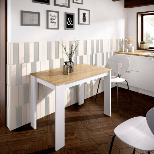 Tavolo rettangolare salvaspazio 6 posti legno e bianco 110x67cm - Amaranthya