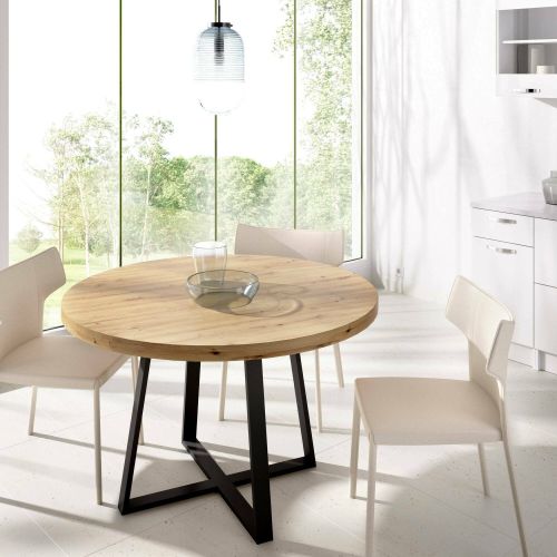 Tavolo rotondo in metallo e legno 4 posti 120x120cm - Abal