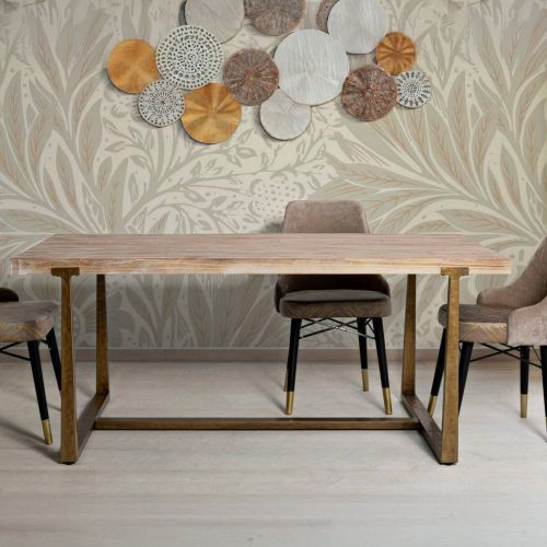 Tavolo vintage rettangolare 9 posti oro e marrone 180x90cm - Kazimir