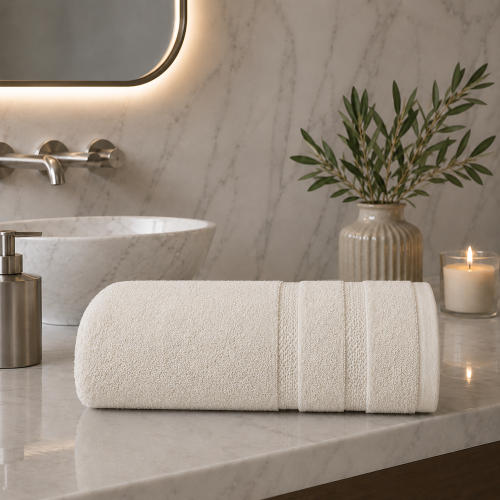Telo Bagno Bianco Avorio 100% Cotone Egiziano Pettinato e Mercerizzato, Sfumatura Colore Struttura Avorio - Rovarero Luxury