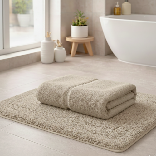 Telo Bagno Bianco Crema 100% Puro Cotone, Sfumatura Colore Struttura Crema - Sanamasa Luxury