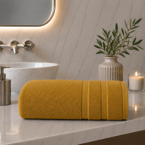 Telo Bagno Giallo Senape 100% Cotone Egiziano Pettinato e Mercerizzato, Sfumatura Colore Struttura Senape - Rovarero Luxury