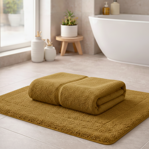 Telo Bagno Giallo Senape 100% Puro Cotone, Sfumatura Colore Struttura Senape - Sanamasa Luxury