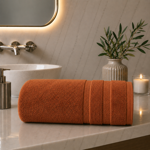 Telo Bagno Marrone Terracotta 100% Cotone Egiziano Pettinato e Mercerizzato, Sfumatura Colore Struttura Terracotta - Rovarero Luxury