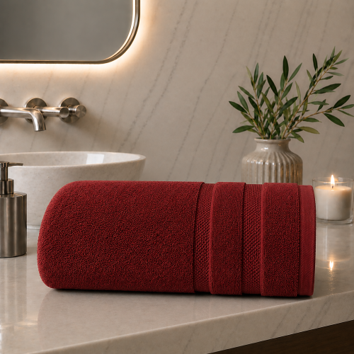 Telo Bagno Rosso Ciliegia 100% Cotone Egiziano Pettinato e Mercerizzato, Sfumatura Colore Struttura Ciliegia - Rovarero Luxury