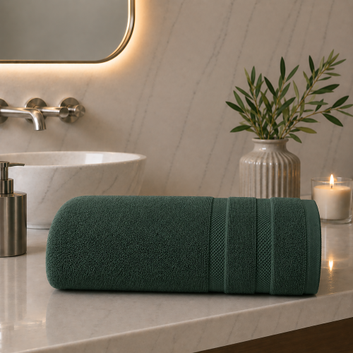 Telo Bagno Verde Scuro 100% Cotone Egiziano Pettinato e Mercerizzato, Sfumatura Colore Struttura Scuro - Rovarero Luxury