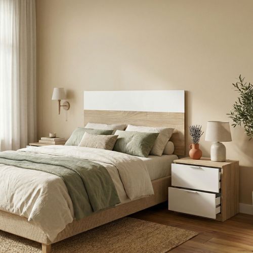 Testiera Aleangy, 100h50 cm, Rovere e Bianco