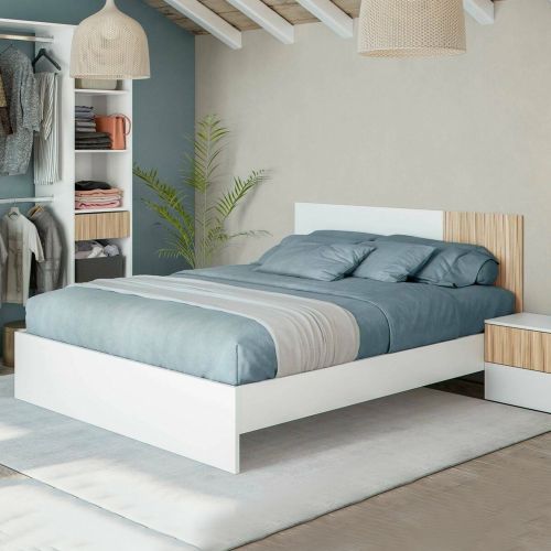 Testiera letto Armony, 266x34h89 cm, Bianco e Rovere