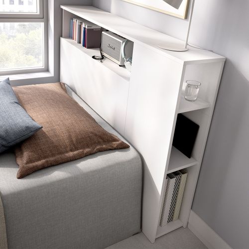 Testiera Letto Bianco con Vani Libreria Singolo 23x127 cm - Lander