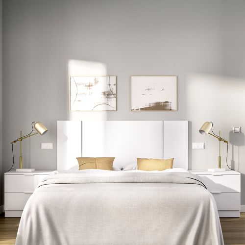 Testiera Letto Bianco Marrone Rovere 2 Comodini Inclusi Piazza e Mezza 34x237 cm, Colore Struttura Marrone - Carson