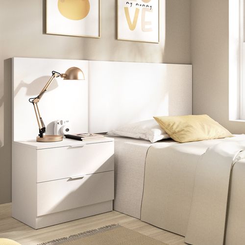 Testiera Letto Bianco Marrone Rovere Comodino Incluso Singolo 34x141 cm, Colore Struttura Marrone - Lead