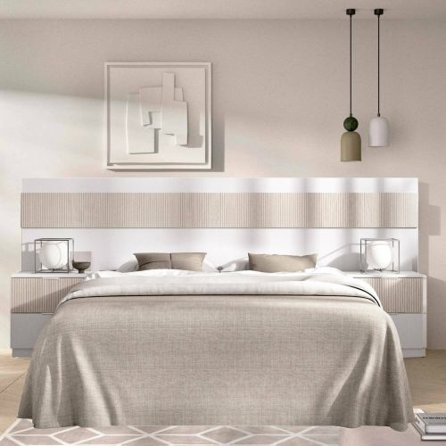 Testiera Letto Bianco Marrone Rovere Matrimoniale Colore Struttura Marrone 248x34.2 cm, Sfumatura Colore Struttura Rovere - Trudy
