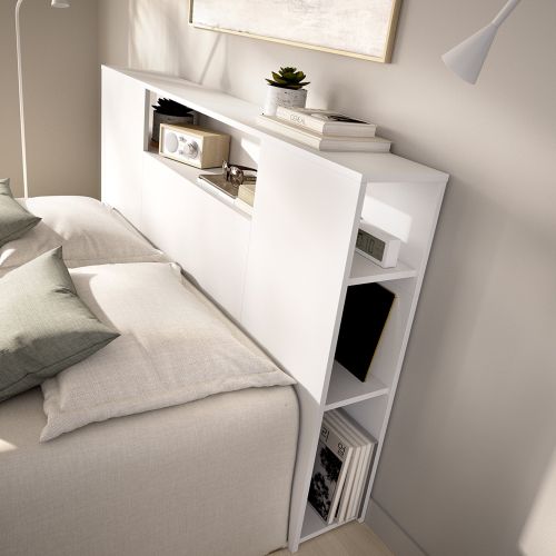 Testiera Letto Bianco Vani Libreria Piazza e Mezza, Matrimoniale 23x157 cm - Bonner