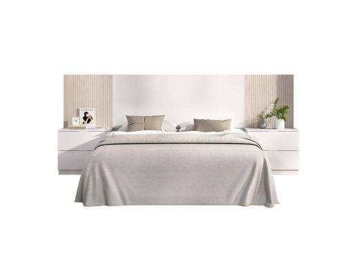 Testiera letto Cernera, Spalliera, Testata per camera da letto, Poggiatesta, 259x34 h106 cm, Bianco e Rovere