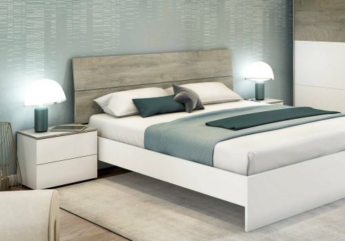 Testiera letto Coyle, Spalliera, Testata per camera da letto, Poggiatesta, 176x6 h54 cm, Bianco e Rovere