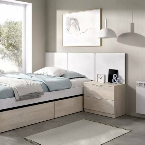 Testiera letto Croda, Spalliera, Testata per camera da letto, Poggiatesta, 157x34 h96 cm, Bianco e Rovere