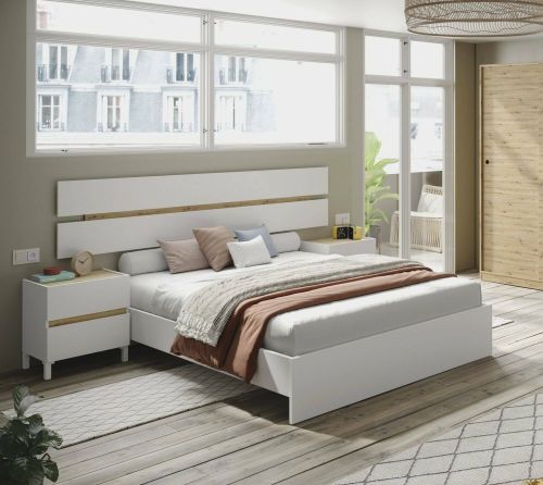 Testiera letto Nesika, Spalliera, Testata per camera da letto, Poggiatesta, 216x3 h47 cm, Bianco e Rovere Nodi
