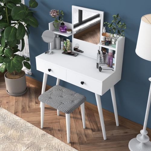 Toeletta Bianco Nero Specchio Incluso 2 Cassetti 103x40x112h cm, Colore Struttura Nero - Sutera