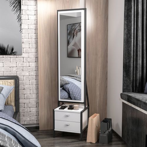 Toeletta Bianco Nero Specchio Incluso 2 Cassetti 41x35x170h cm, Un'anta - Sicamino