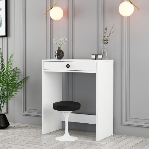 Toeletta Bianco Nero Specchio Incluso un Cassetto 70x85x40h cm, Colore Struttura Nero - Carde