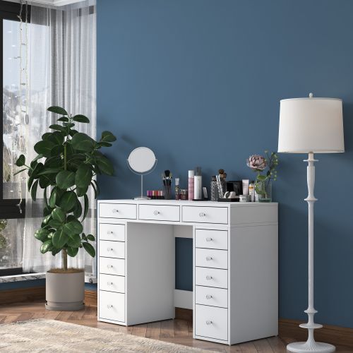 Toeletta Bianco Trasparente Specchio Incluso 13 Cassetti 120x45x82h cm, Colore Struttura Trasparente - Tirolo