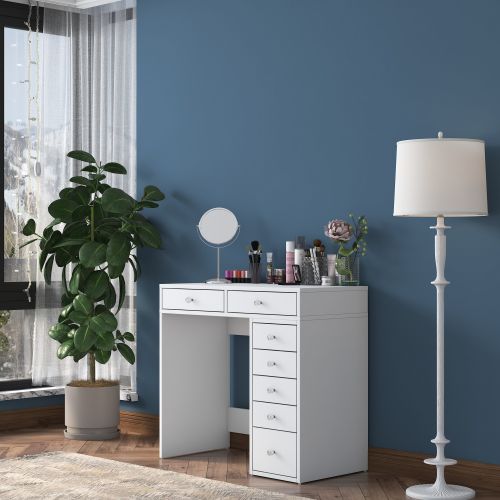 Toeletta Bianco Trasparente Specchio Incluso 7 Cassetti 90x45x82h cm, Colore Struttura Trasparente - Rivello