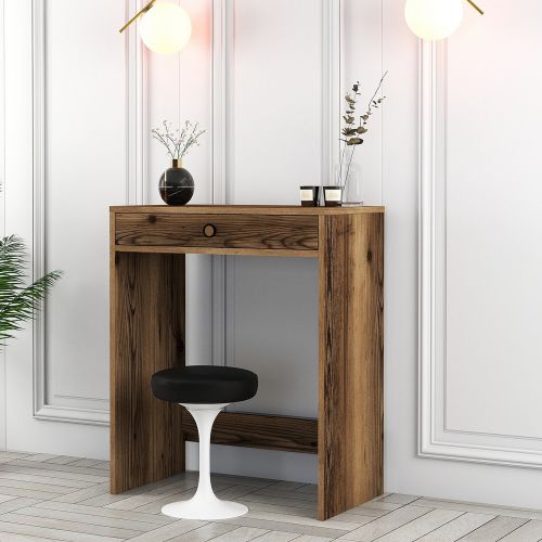 Toeletta Marrone Noce Specchio Incluso un Cassetto 70x85x40h cm, Materiale Piano in Legno Nobilitato - Carde